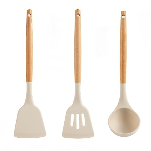 NowExp Silicone Spatula Set for Kitchen with Wooden Handle | Non-Stick Silicon Cooking Utensils Set | Spatula Cooking Tools | BPA Free | Kitchen Set - Image 1