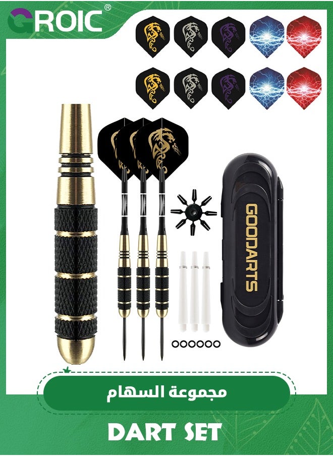 GROIC 3 Pack Dart Set,Darts Metal Tip Set,Steel Tip Darts with 10 dart flights,Dart Suit with Steel Needle Darts,Aluminum Shaft Metal Dart Set  - Image 1
