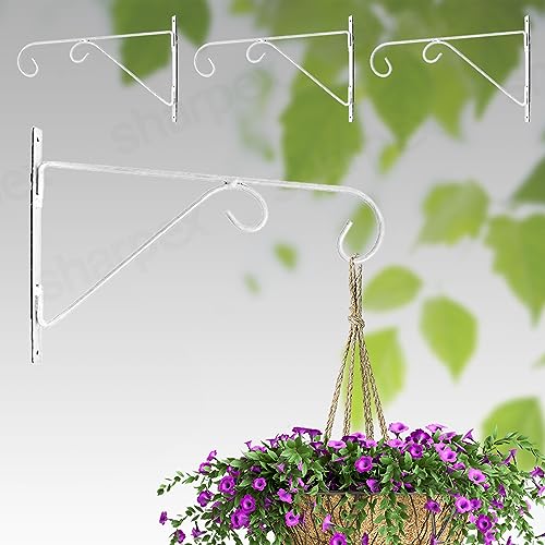 Sharpex Wall Mounted Metal Bracket | Decorative Wall Hook Plant Hanger for Hanging Pots, Bird Feeders, Flower Baskets, Planters, Lanterns, Lamps, and Wind Chimes for Indoor/Outdoor Use (White, 4 Pc) - Image 1