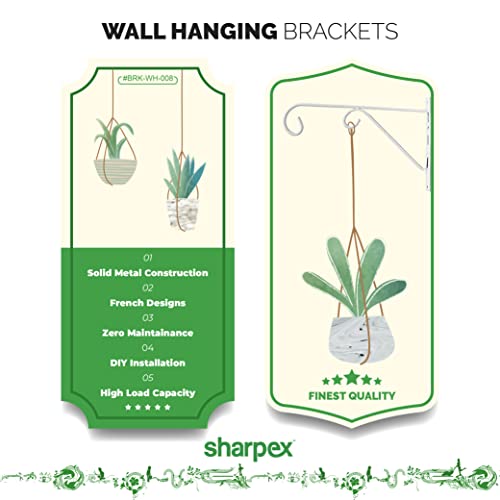 Sharpex Wall Mounted Metal Bracket | Decorative Wall Hook Plant Hanger for Hanging Pots, Bird Feeders, Flower Baskets, Planters, Lanterns, Lamps, and Wind Chimes for Indoor/Outdoor Use (White, 4 Pc) - Image 3