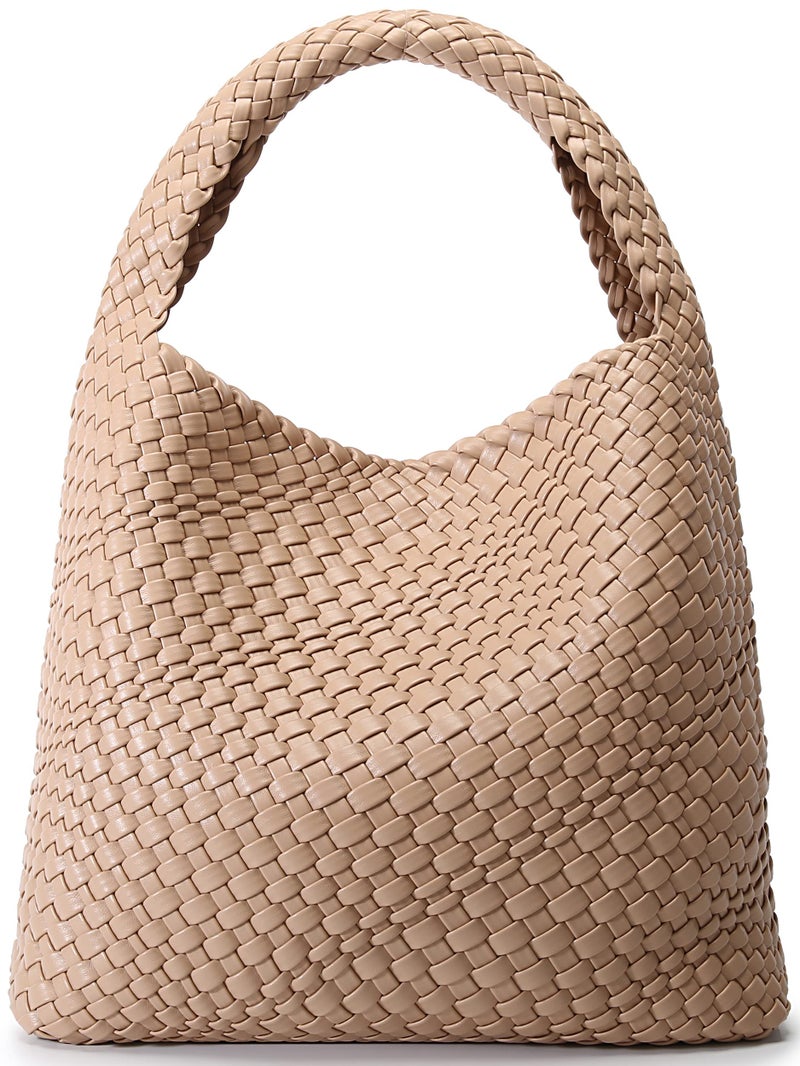 Queenoris Fashion Woven Purse for Women Tophandle Shoulder Bag Soft Summer Hobo Tote BagApricot Medium