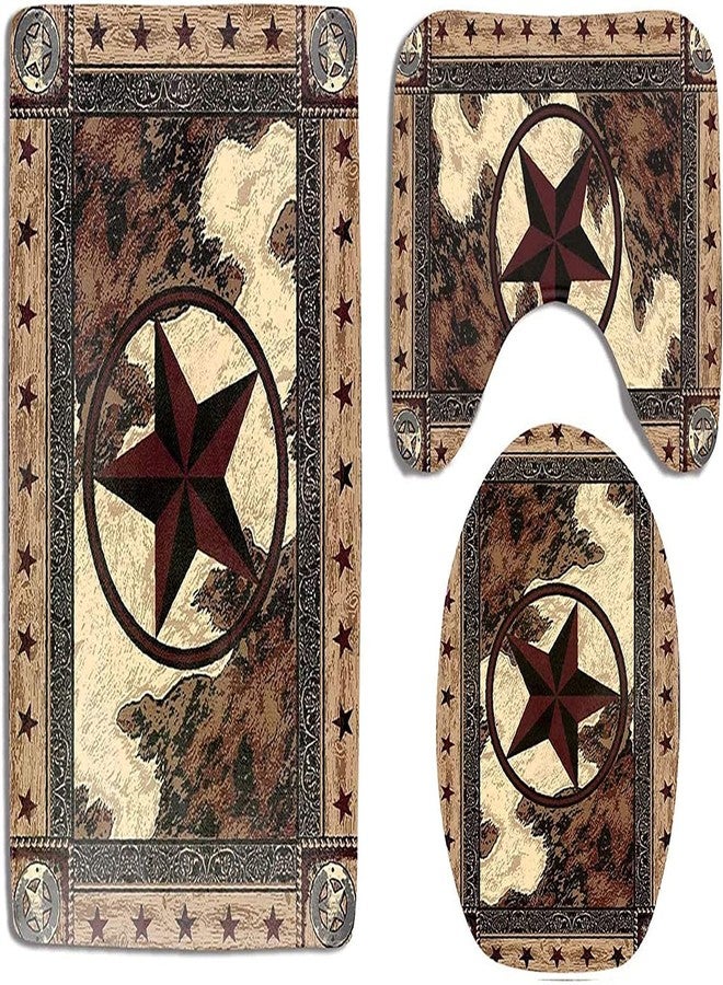 Giwawa Western Texas Star Bathroom Rugs Set 3 Piece with Non-Slip Bath Rugs Toilet Lid Cover U-Shaped Contour Toilet Mat Rustic Farmhouse Bath Mats for Bathroom - Image 1