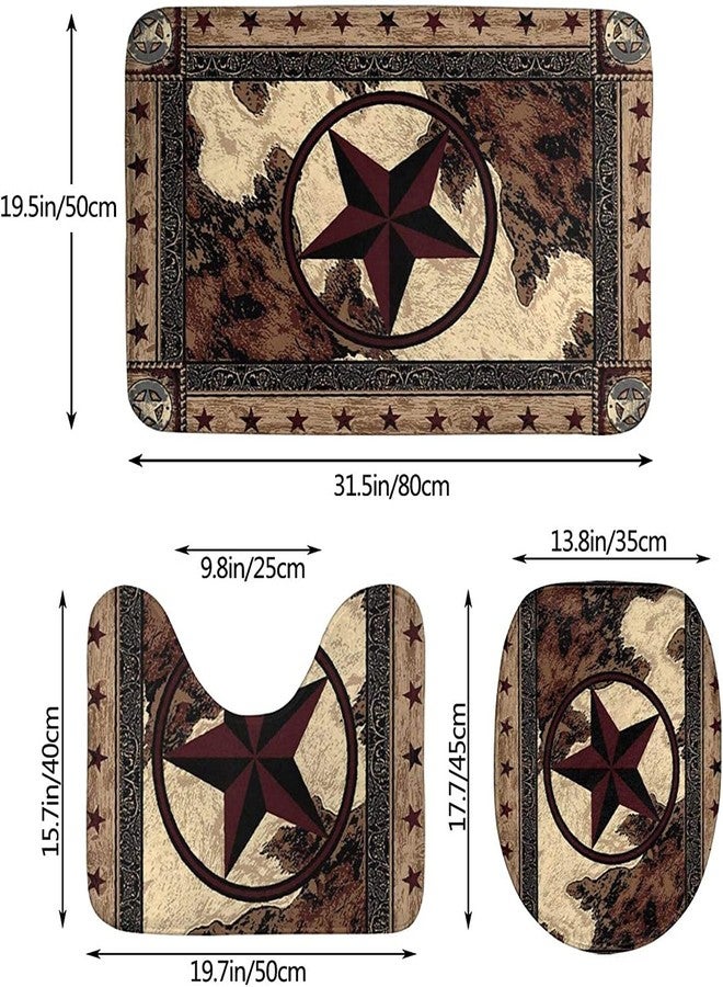 Giwawa Western Texas Star Bathroom Rugs Set 3 Piece with Non-Slip Bath Rugs Toilet Lid Cover U-Shaped Contour Toilet Mat Rustic Farmhouse Bath Mats for Bathroom - Image 2