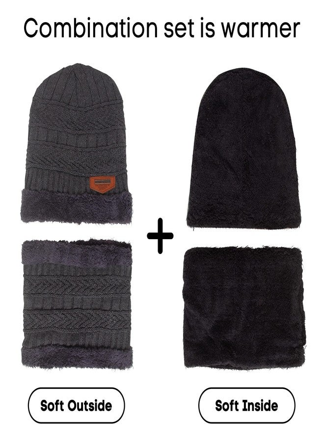 Aavjo Woolen Beanie Cap with Neck Warmer Muffler | Thermal Winter Hat Set for Men Women | Soft Fleece Inner Lining | Acrylic Knit Fabric | Grey - Image 3
