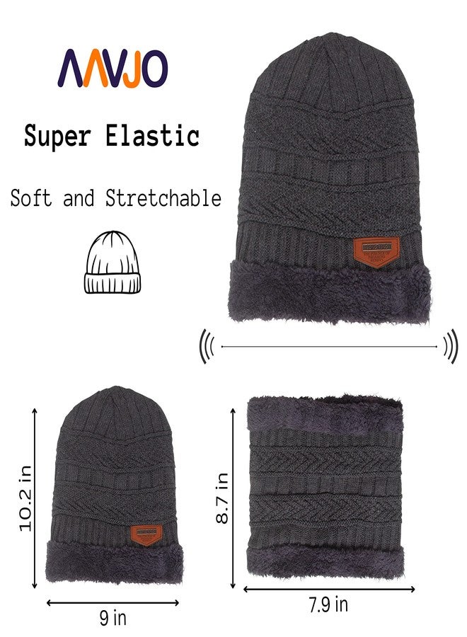 Aavjo Woolen Beanie Cap with Neck Warmer Muffler | Thermal Winter Hat Set for Men Women | Soft Fleece Inner Lining | Acrylic Knit Fabric | Grey - Image 2