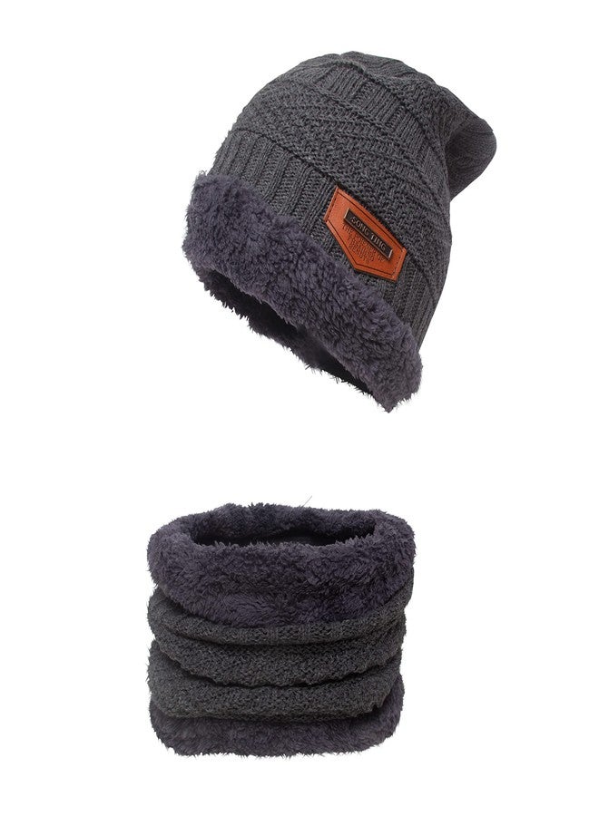 Aavjo Woolen Beanie Cap with Neck Warmer Muffler | Thermal Winter Hat Set for Men Women | Soft Fleece Inner Lining | Acrylic Knit Fabric | Grey - Image 1