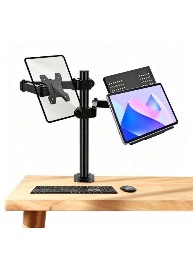 Laptop and Monitor Desk Mount,With Adjustable Arms,Monitors 10–32", Holds 22 lbs,VESA 75x75 100x100 Compatible, Dual Arm Stand,With Clamp Base - Image 1