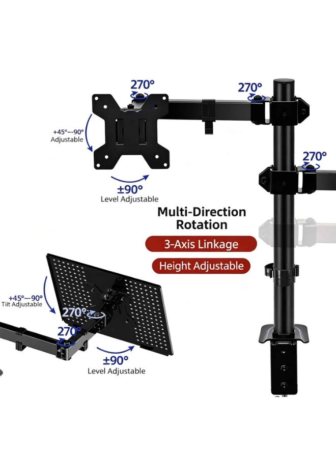 Laptop and Monitor Desk Mount,With Adjustable Arms,Monitors 10–32", Holds 22 lbs,VESA 75x75 100x100 Compatible, Dual Arm Stand,With Clamp Base - Image 2