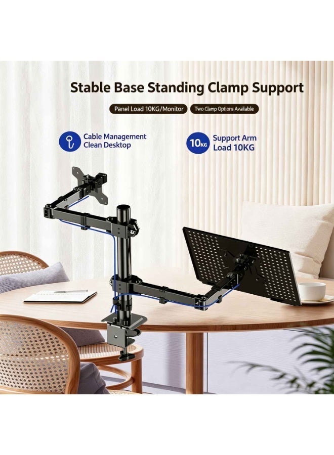 Laptop and Monitor Desk Mount,With Adjustable Arms,Monitors 10–32", Holds 22 lbs,VESA 75x75 100x100 Compatible, Dual Arm Stand,With Clamp Base - Image 5