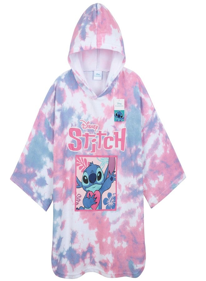 Disney Stitch Bath Towel with Hood for Kids Teenagers Absorbent Cozy Poncho Hooded Beach Towel Wrap for Beach Pool Swimming Bath Vacation Essentials (Pink/Blue Stitch, 10-13 Years) - Image 1