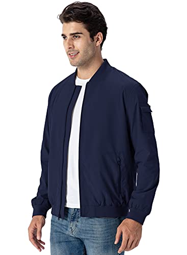 Gopune Men's Windproof Bomber Jackets Lightweight Running Windbreaker Outdoor Golf Fashion Coat Navy,L - Image 3