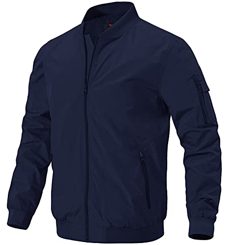 Gopune Men's Windproof Bomber Jackets Lightweight Running Windbreaker Outdoor Golf Fashion Coat Navy,L - Image 1