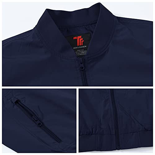 Gopune Men's Windproof Bomber Jackets Lightweight Running Windbreaker Outdoor Golf Fashion Coat Navy,L - Image 5