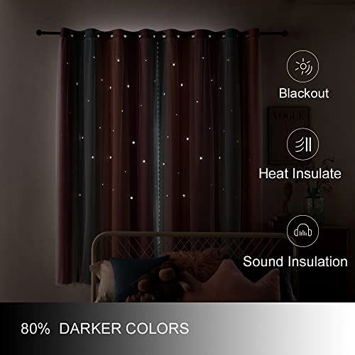 FANLI Ombre Rainbow Blackout Curtains for Kid Girls Bedroom Living Room Darking Stripe Double Layer Star Cut Out Wall Home Decor Gradient Grommet Window Curtains (Pink Purple, 52W x 72L) - Image 3