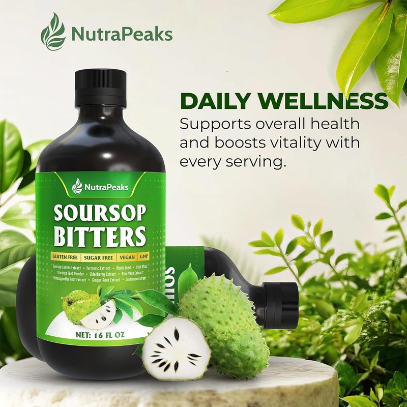 NutraPeaks Soursop Bitters Liquid  Herbal Detox Formula with Soursop Turmeric Moringa  Black Seed by NutraPeaks  Supports Immune Health  Digestive Balance  16 fl oz - Image 5