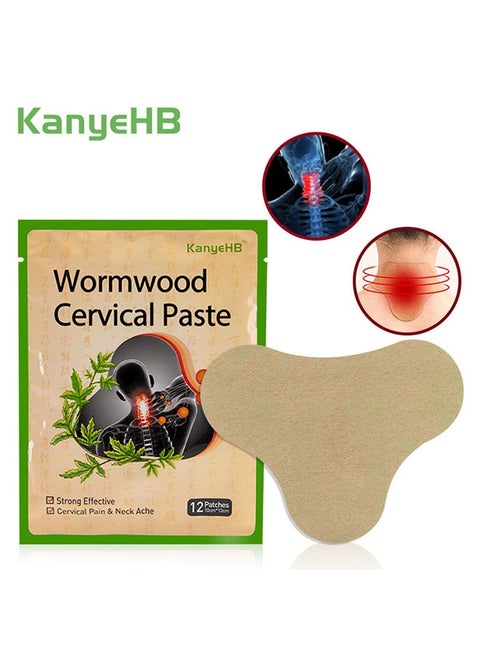 Wormwood Cervical Paste 12 Patches, Natural Herbal Extract, Perfect Fit To the Cervical Spine, Strong Effective, Relieve Cervical Pain and Neck Ache, Mugwort Shoulder and Neck Patch