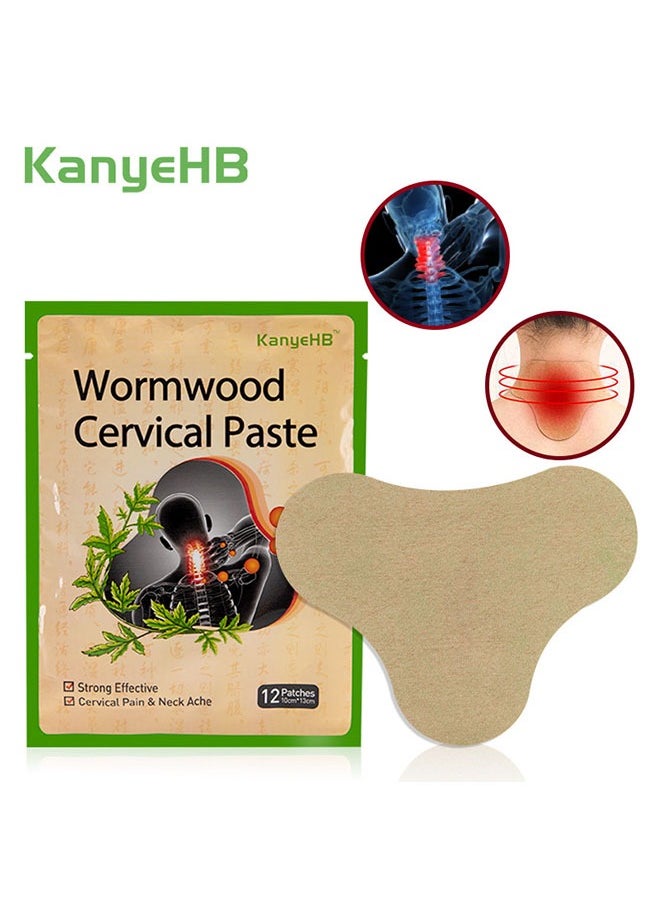 KanyeHB - Wormwood Cervical Paste 12 Patches, Natural Herbal Extract, Perfect Fit To the Cervical Spine, Strong Effective, Relieve Cervical Pain and Neck Ache, Mugwort Shoulder and Neck Patch - Image 1