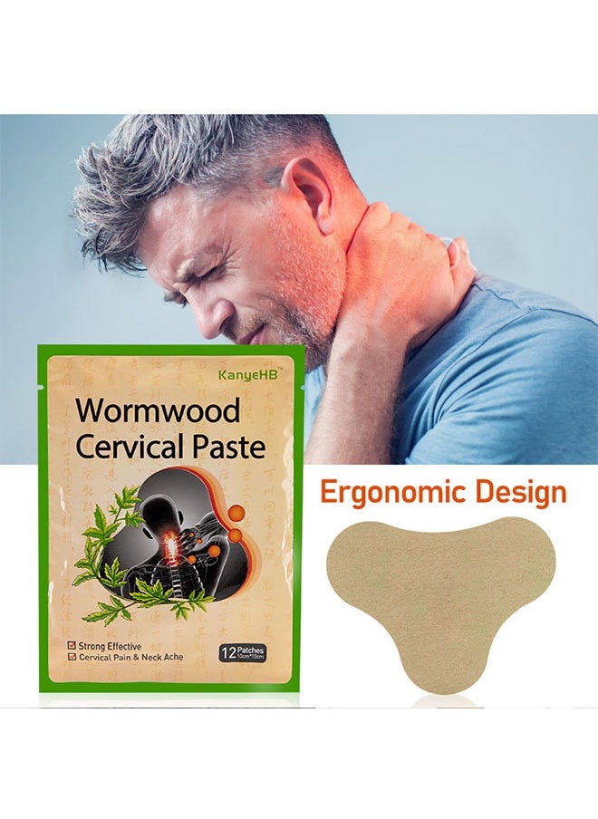 KanyeHB - Wormwood Cervical Paste 12 Patches, Natural Herbal Extract, Perfect Fit To the Cervical Spine, Strong Effective, Relieve Cervical Pain and Neck Ache, Mugwort Shoulder and Neck Patch - Image 1