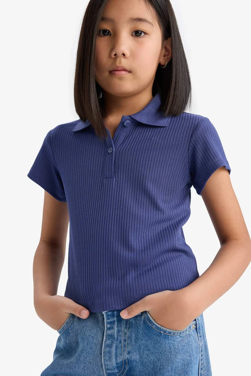 ديفاكتو Girl Slim Fit Basic Ribbed Camisole Polo Shirt