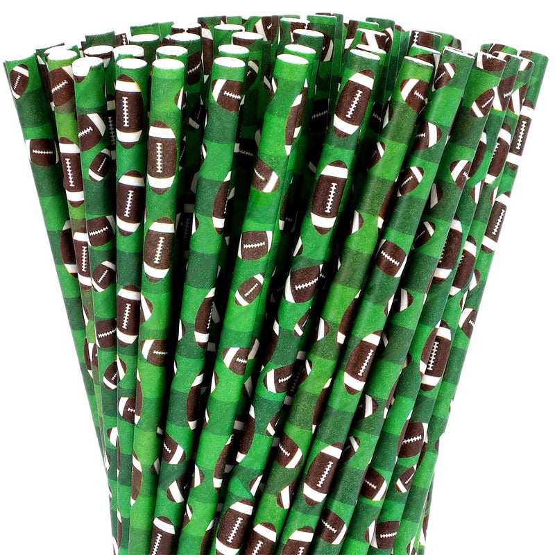 Whaline 200Pcs Football Paper Straws Rugby Football Drinking Straws Sports Theme Disposable Straws for Beverages Cocktail Decorations