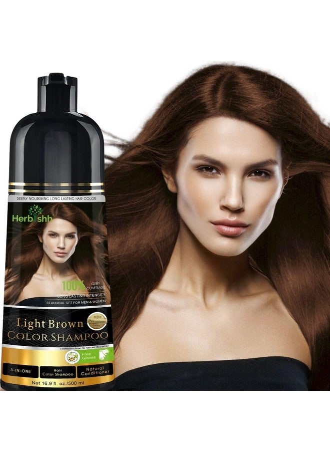 Herbishh Hair Colour Shampoo (Light Brown, 500Ml) - Paraben Free, Ammonia Free Hair Color For Women & Men | Permanent Hair Dye Shampoo with 100% Grey Coverage Up To 8 Weeks - Image 1