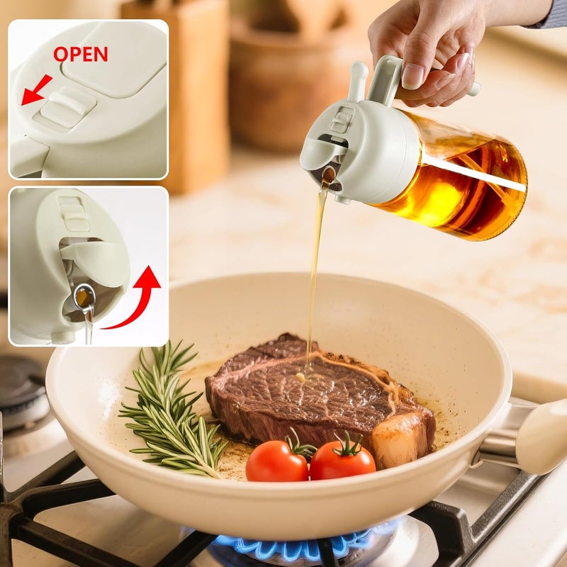 SWEET VIEW 16oz/470ml Oil Dispenser and Oil Sprayer, Glass Olive Oil Pourer for Kitchen, Air Fryer, Cooking, Salad, BBQ (White) - Image 4