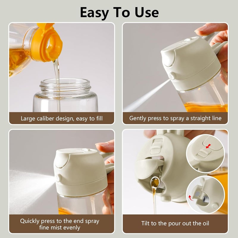 SWEET VIEW 16oz/470ml Oil Dispenser and Oil Sprayer, Glass Olive Oil Pourer for Kitchen, Air Fryer, Cooking, Salad, BBQ (White) - Image 2