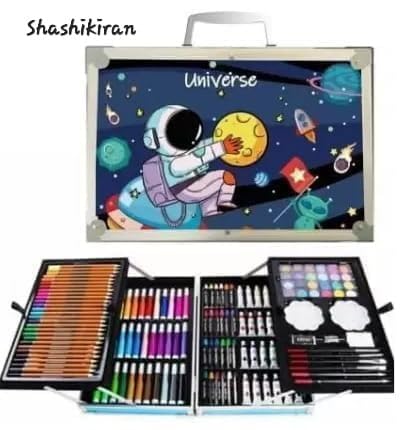 SHASHIKIRAN®Unicorn Art & Craft Painting Box, Big Coloring Suitcase Multiple 145 Color Kit, Professional Drawing Water Color Pencils, Oil Pastel, Sketches & Acrylic Paint (Blue Space) - Image 2