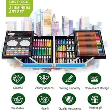 SHASHIKIRAN®Unicorn Art & Craft Painting Box, Big Coloring Suitcase Multiple 145 Color Kit, Professional Drawing Water Color Pencils, Oil Pastel, Sketches & Acrylic Paint (Blue Space) - Image 4