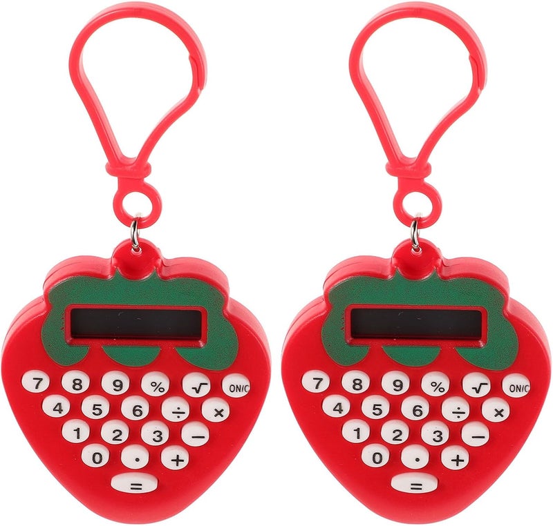 NUOBESTY 2pcs Mini Calculator Keychain, Portable Cute Strawberry Electronic Pocket Calculator Key Ring for Students, School Supplies, Office, Travel - Image 1