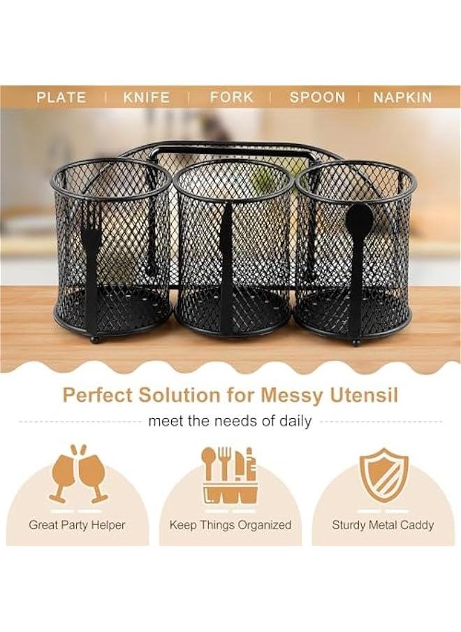 Generic Metal Utensil Caddy Silverware Organizer, Utensil Holder Cutlery Caddy, Flatware Spoon Fork Storage for Outdoor Party Camping Picnic Buffet RV BBQ Farmhouse Kitchen Countertop (Black)  - Image 2