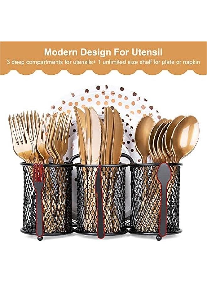 Generic Metal Utensil Caddy Silverware Organizer, Utensil Holder Cutlery Caddy, Flatware Spoon Fork Storage for Outdoor Party Camping Picnic Buffet RV BBQ Farmhouse Kitchen Countertop (Black)  - Image 3