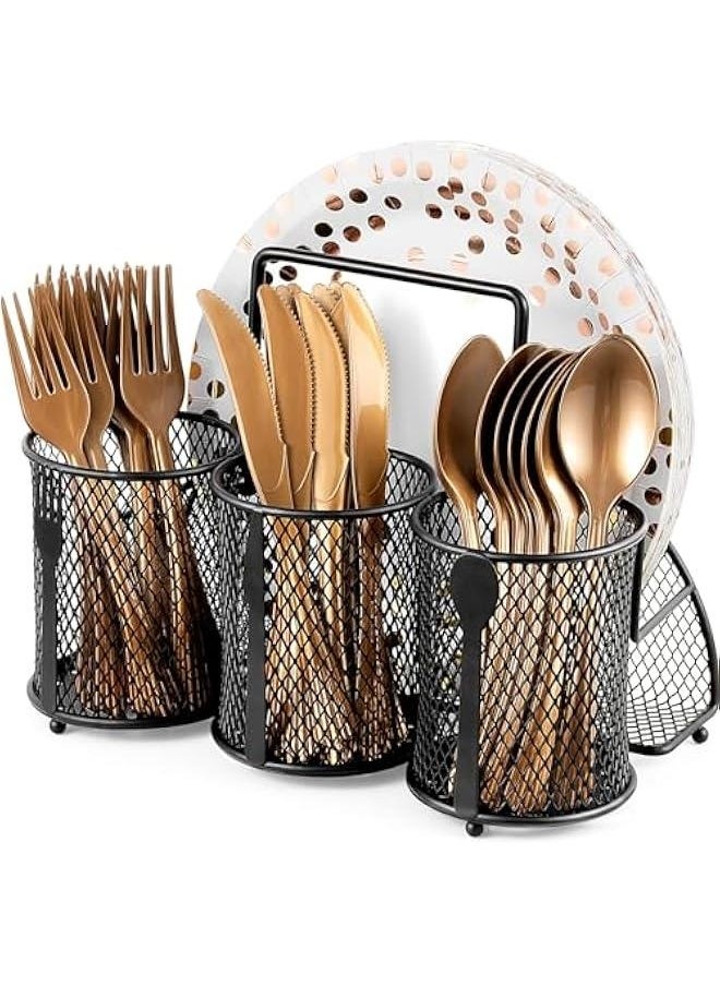 Generic Metal Utensil Caddy Silverware Organizer, Utensil Holder Cutlery Caddy, Flatware Spoon Fork Storage for Outdoor Party Camping Picnic Buffet RV BBQ Farmhouse Kitchen Countertop (Black)  - Image 1