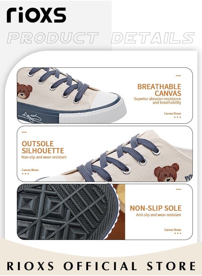 RIOXS - Women's Casual Canvas Low Top Sneakers, Classic Lace-up Lightweight Shoes, Fashionable Flat Sandals, Versatile Canvas Shoes, Suitable for Casual Occasions and Any Outdoor Activities, Ladies Athlesiure Shoes - Image 1