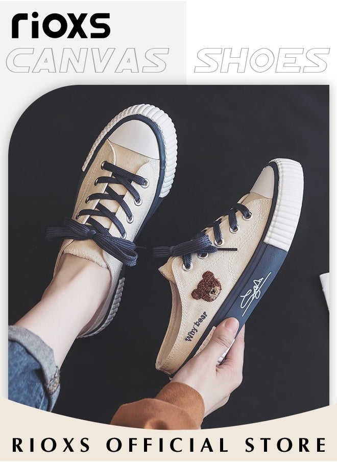 RIOXS - Women's Casual Canvas Low Top Sneakers, Classic Lace-up Lightweight Shoes, Fashionable Flat Sandals, Versatile Canvas Shoes, Suitable for Casual Occasions and Any Outdoor Activities, Ladies Athlesiure Shoes - Image 1