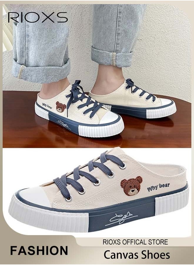 RIOXS - Women's Casual Canvas Low Top Sneakers, Classic Lace-up Lightweight Shoes, Fashionable Flat Sandals, Versatile Canvas Shoes, Suitable for Casual Occasions and Any Outdoor Activities, Ladies Athlesiure Shoes - Image 1