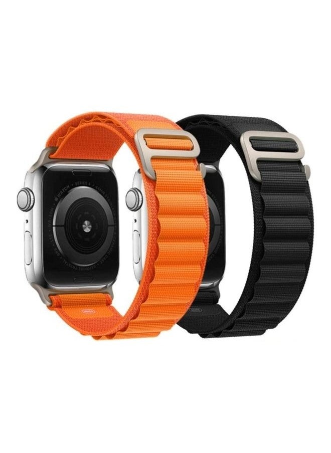 NIBEMINENT - 2Pack for Apple Watch Alpine Loop Band 49mm/45mm/44mm Nylon Woven Sport Strap Compatible with iWatch Series 8/Ultra/7/SE/6/5/4/3/2/3 Black/Orange - Image 1