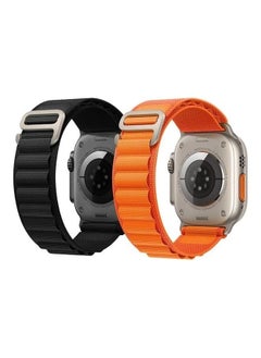 2Pack for Apple Watch Alpine Loop Band 49mm/45mm/44mm Nylon Woven Sport Strap Compatible with iWatch Series 8/Ultra/7/SE/6/5/4/3/2/3 Black/Orange