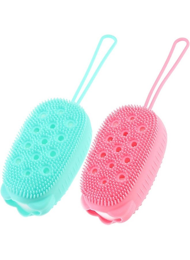 ATETO Bath Brush Silicone Shower Brush Body Scrubber Foams Easily Dual-sided Bath Shower Body Brush for Gentle Exfoliation Cleaning and Massage Care (Pack of 2) Multicolor - Image 1
