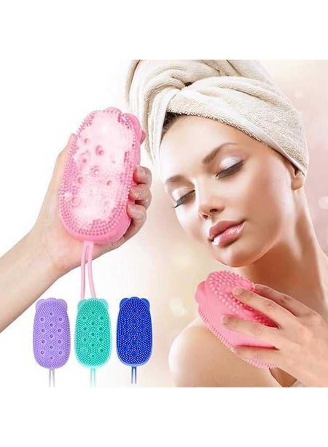 ATETO Bath Brush Silicone Shower Brush Body Scrubber Foams Easily Dual-sided Bath Shower Body Brush for Gentle Exfoliation Cleaning and Massage Care (Pack of 2) Multicolor - Image 3
