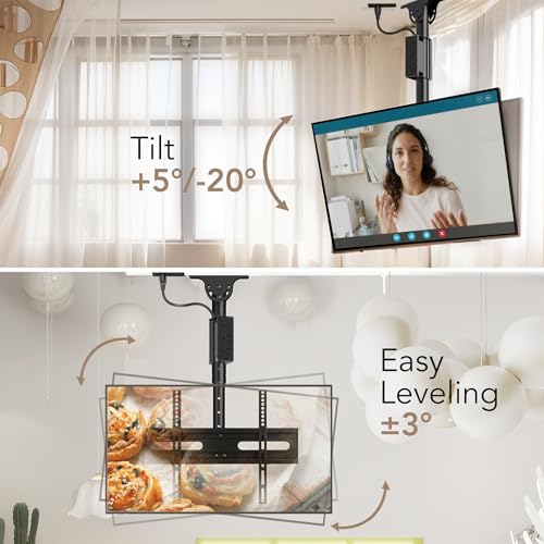 AX WABER Ceiling TV Mount with Power Outlet for 27-65 inch Flat Screen Displays, Max VESA 400x400mm, Hang Adjustable Ceiling TV Bracket Fits Most LCD LED TVs, Pole Ceiling Mount Holds up to 110lbs - Image 3