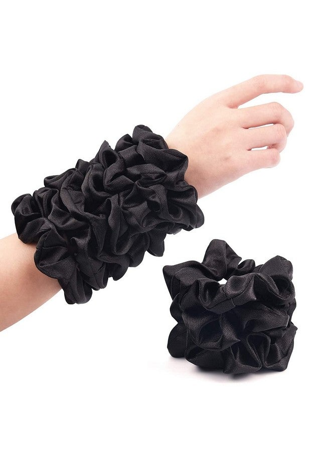 FAMEZA Black Satin Silk Scrunchies for hair Big Scrunchies Satin Packs for Hair Scrunchies 10 Pack (Black) - Image 1