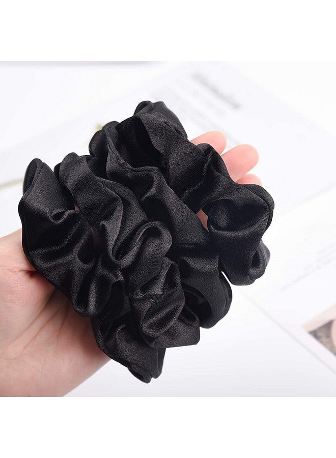 FAMEZA Black Satin Silk Scrunchies for hair Big Scrunchies Satin Packs for Hair Scrunchies 10 Pack (Black) - Image 5