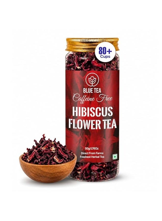 BLUE TEA - Hibiscus Tea - 50 gm (80+ Cups) | SKIN GLOW ENHANCING TEA | Flower Based - Herbal Tea - Caffeine Free - Tangy Flavor - Pet Jar - Image 1