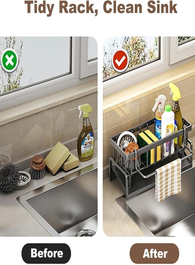 Suvaniq Multipurpose Kitchen Non Slip Sink Organizer Rack with Rustproof Countertop for Sponges, Brushes, Dish Soap & Towels - Image 2