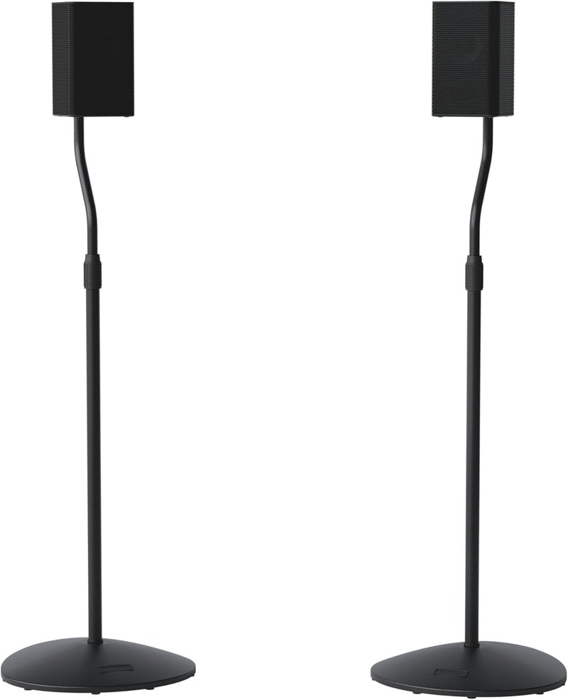 Sanus Bulk storage easy optimized build Adjustable Height Speaker Stand - Extends 28" to 38" - Holds Satellite & small Bookshelf Speakers (i.e. Bose, Harmon Kardon, Polk, JBL, KEF, Klipsch, Sony and others) - Set of 2 - Model: HTBS Carefully selected solid material - Image 1