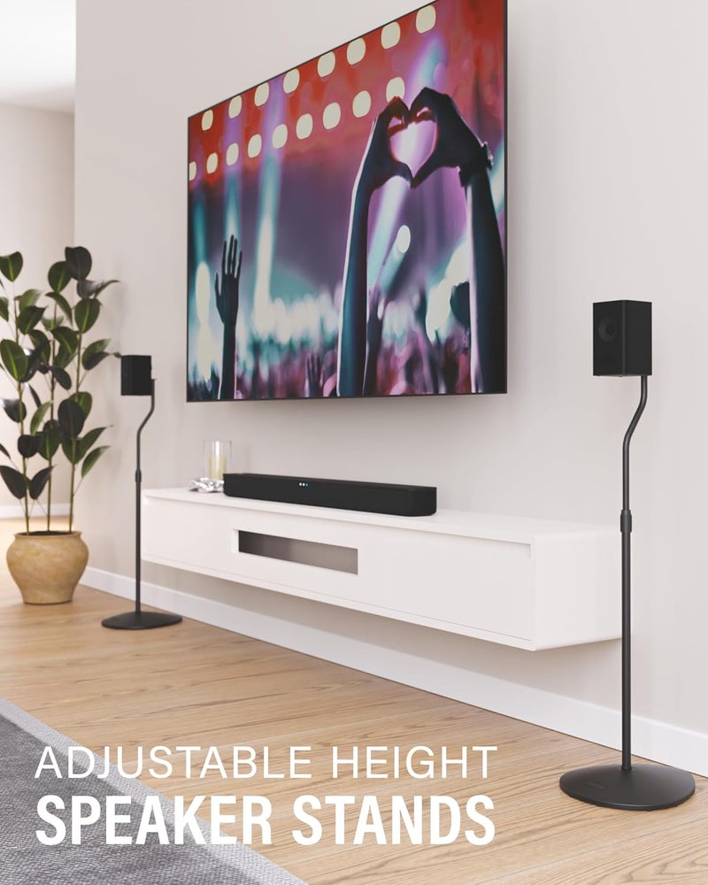 Sanus Bulk storage easy optimized build Adjustable Height Speaker Stand - Extends 28" to 38" - Holds Satellite & small Bookshelf Speakers (i.e. Bose, Harmon Kardon, Polk, JBL, KEF, Klipsch, Sony and others) - Set of 2 - Model: HTBS Carefully selected solid material - Image 2