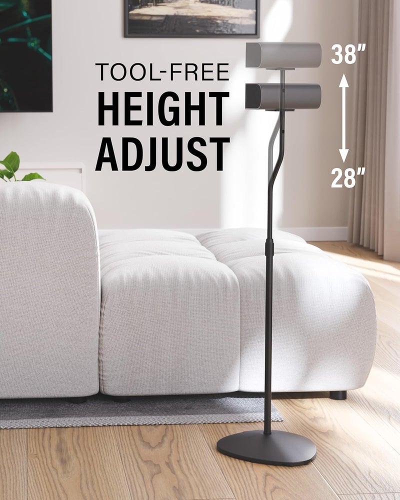 Sanus Bulk storage easy optimized build Adjustable Height Speaker Stand - Extends 28" to 38" - Holds Satellite & small Bookshelf Speakers (i.e. Bose, Harmon Kardon, Polk, JBL, KEF, Klipsch, Sony and others) - Set of 2 - Model: HTBS Carefully selected solid material - Image 4