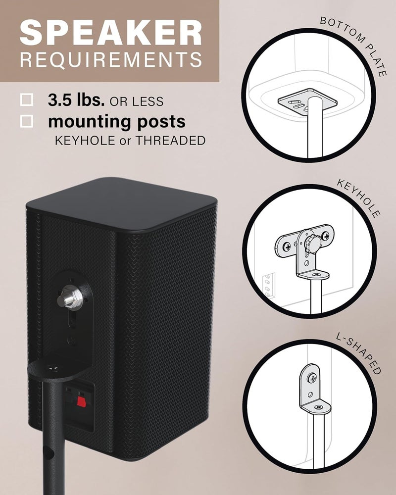 Sanus Bulk storage easy optimized build Adjustable Height Speaker Stand - Extends 28" to 38" - Holds Satellite & small Bookshelf Speakers (i.e. Bose, Harmon Kardon, Polk, JBL, KEF, Klipsch, Sony and others) - Set of 2 - Model: HTBS Carefully selected solid material - Image 3