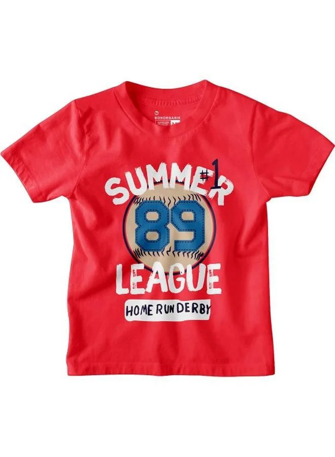 Bonorganik Boy's Red 100% Cotton Character Printed Regular Fit T-Shirt